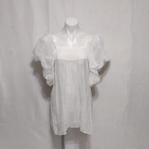 Pepper Square Neck Puff Flutter Short Sleeve Tunic Top Large Lightweight Flowy